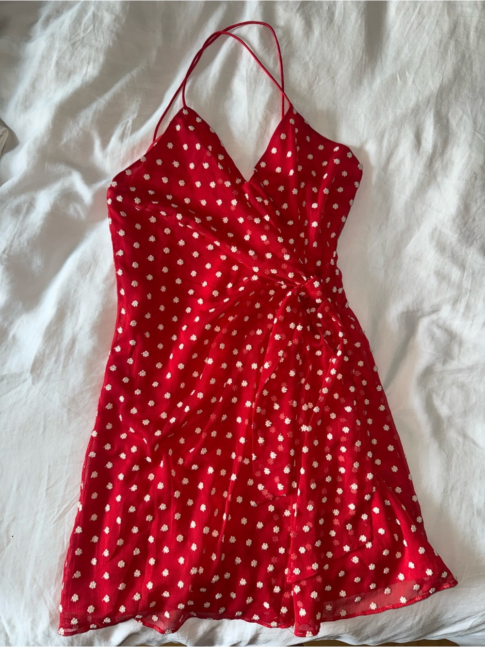 Red Floral Spaghetti-Strap Wrap Dress